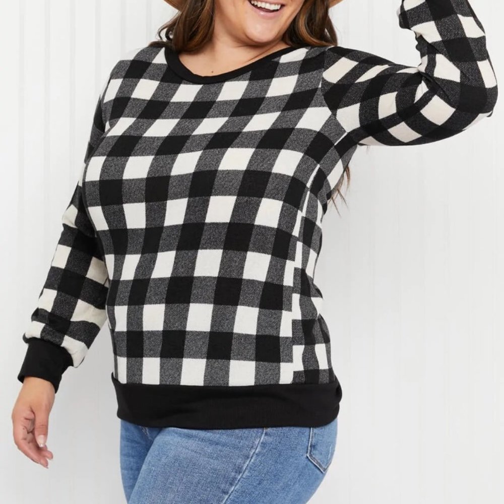 NWT | Buffalo Plaid Sweater | 2X | Black and White | Sew In Love